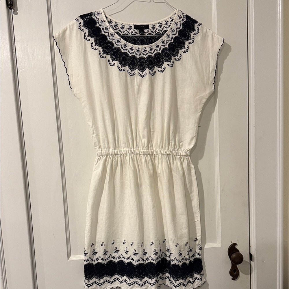 J. Crew White and Black Embroidered Dress
